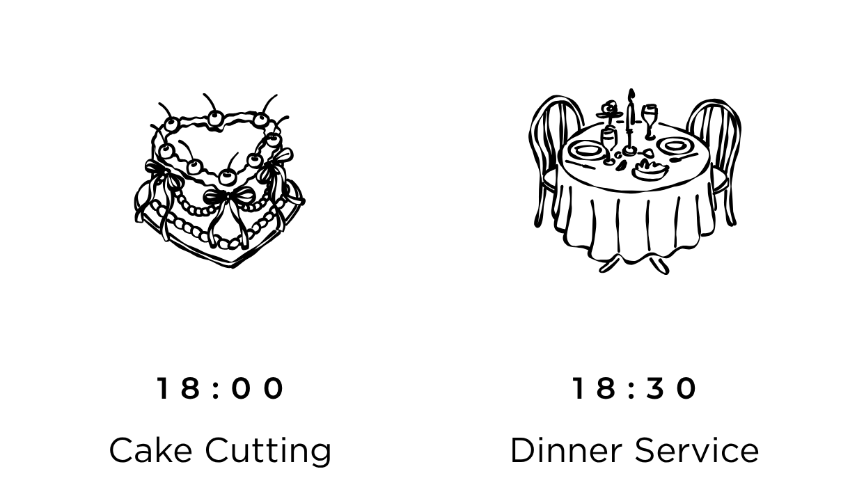 16:30 Photos, 18:30 Dinner Service